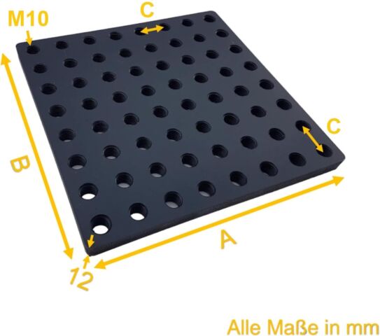 12 mm Stahl M10 Gewinderasterplatte Aufspannplatte Fußplatte Ankerplatte