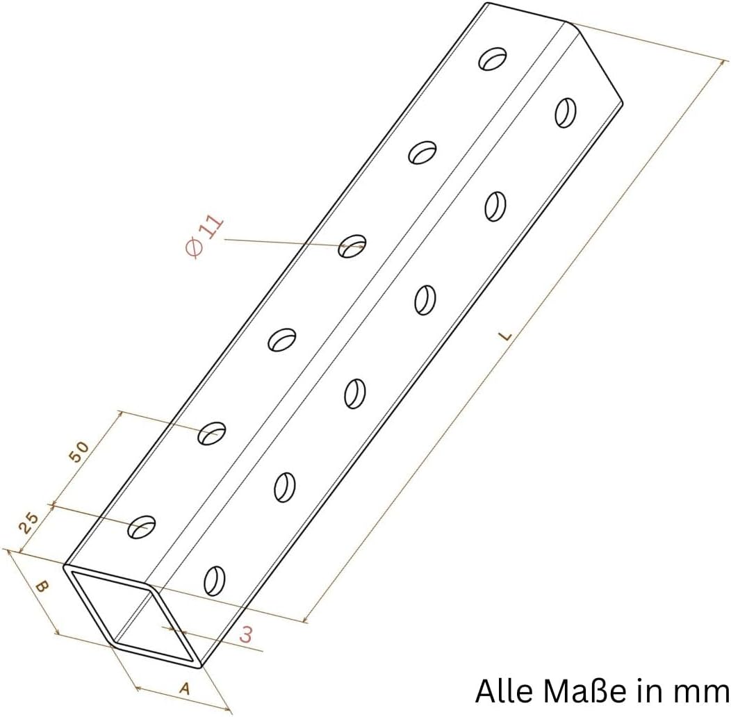 3 mm dick Stahl feuerverzinkt Vierkant Quadrat Rechteck Rohr Profil mit Bohrung