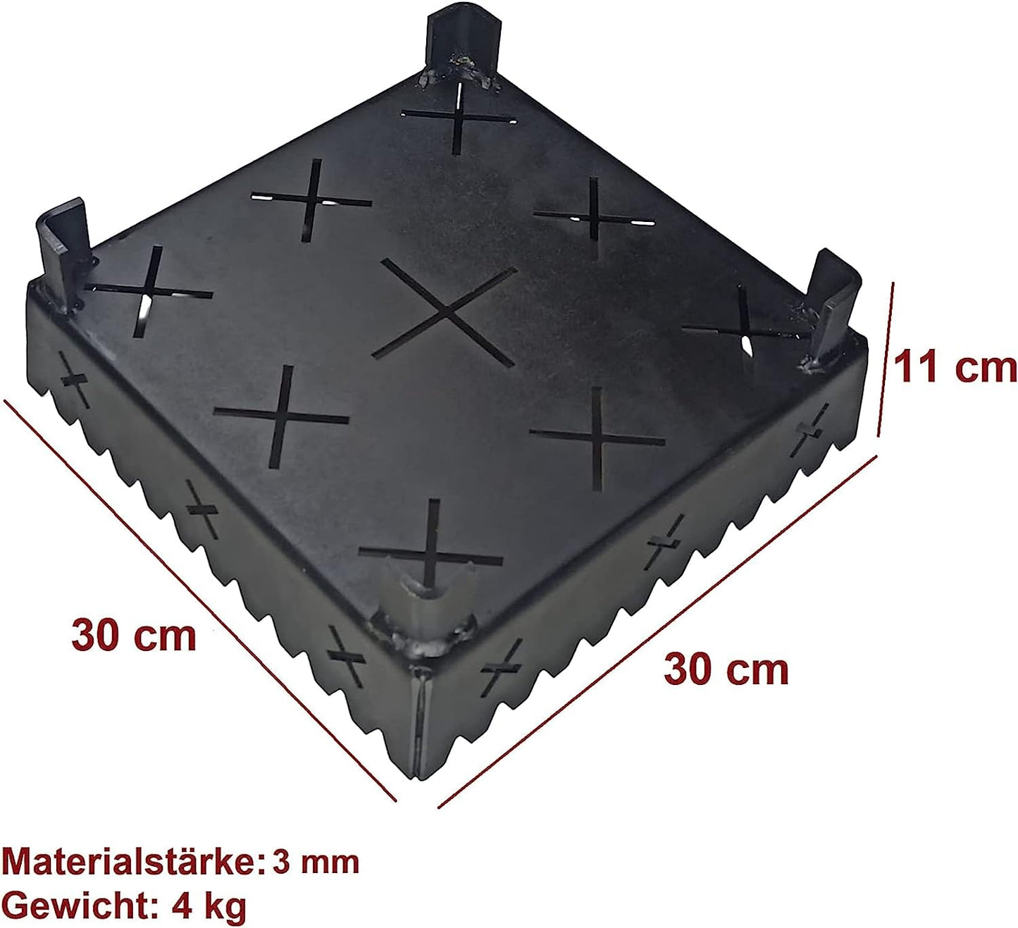 FEUERKAISER 3 mm Dicke Stahl Anzündkorb, Pelletkorb, Pelletbrenner für Kamin, Ofen und Grill, geeignet im Innen- und Außenbereich mit Brennstoff (30 x 30 x 11 cm)