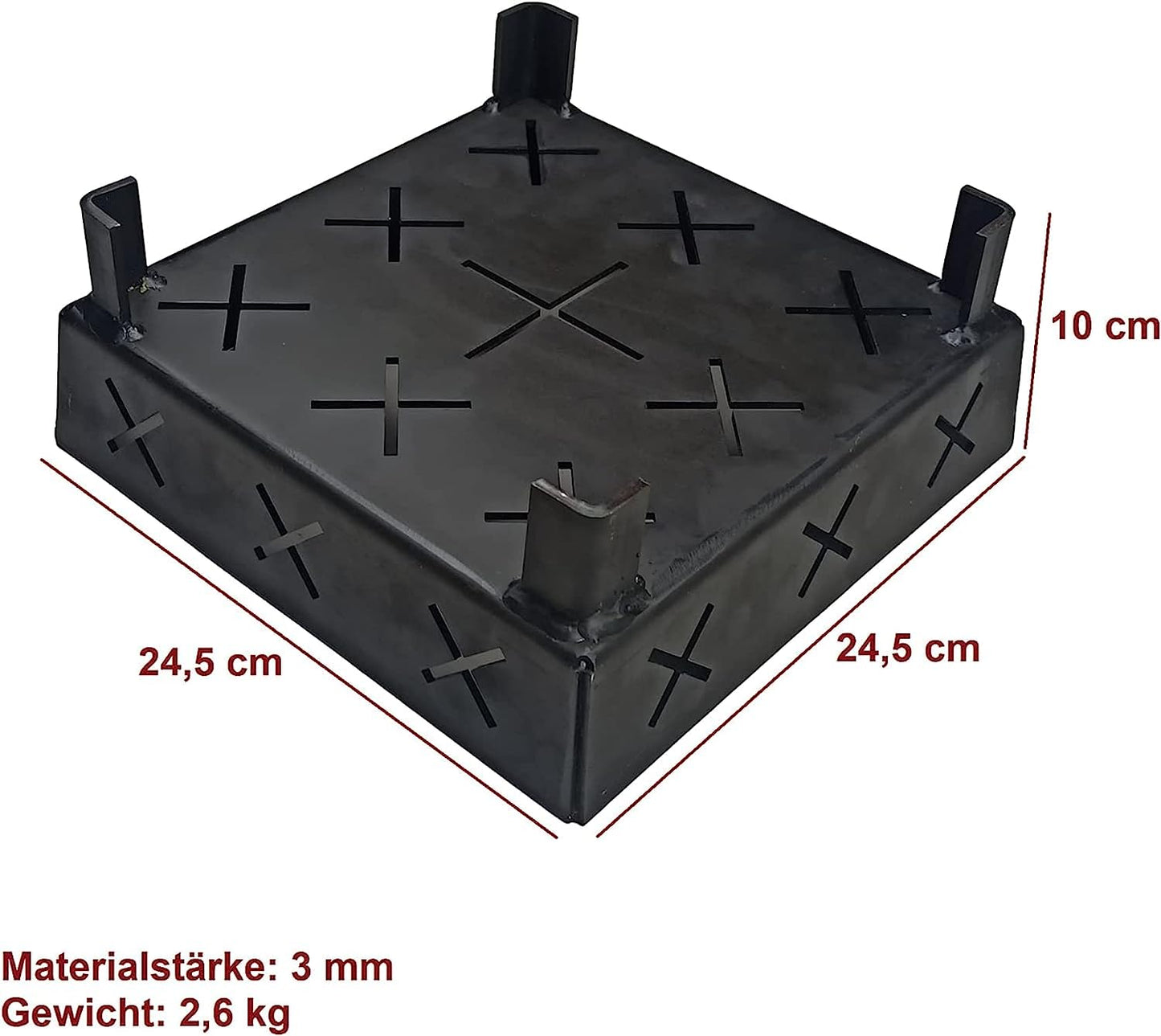 FEUERKAISER 3 mm Dicke Stahl Anzündkorb, Pelletkorb, Pelletbrenner für Kamin, Ofen und Grill, geeignet im Innen- und Außenbereich mit Brennstoff (24,5 x 24,5 x 10 cm)
