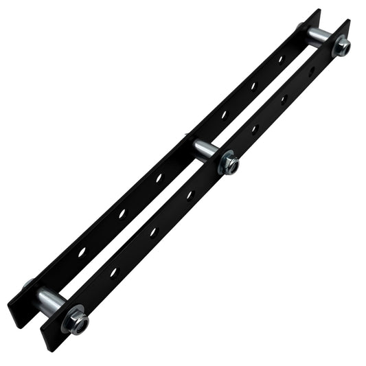 4mm dick Stahl Lochplatte schwarz mit M10 Abstandshülse Schraube Mutter Scheibe