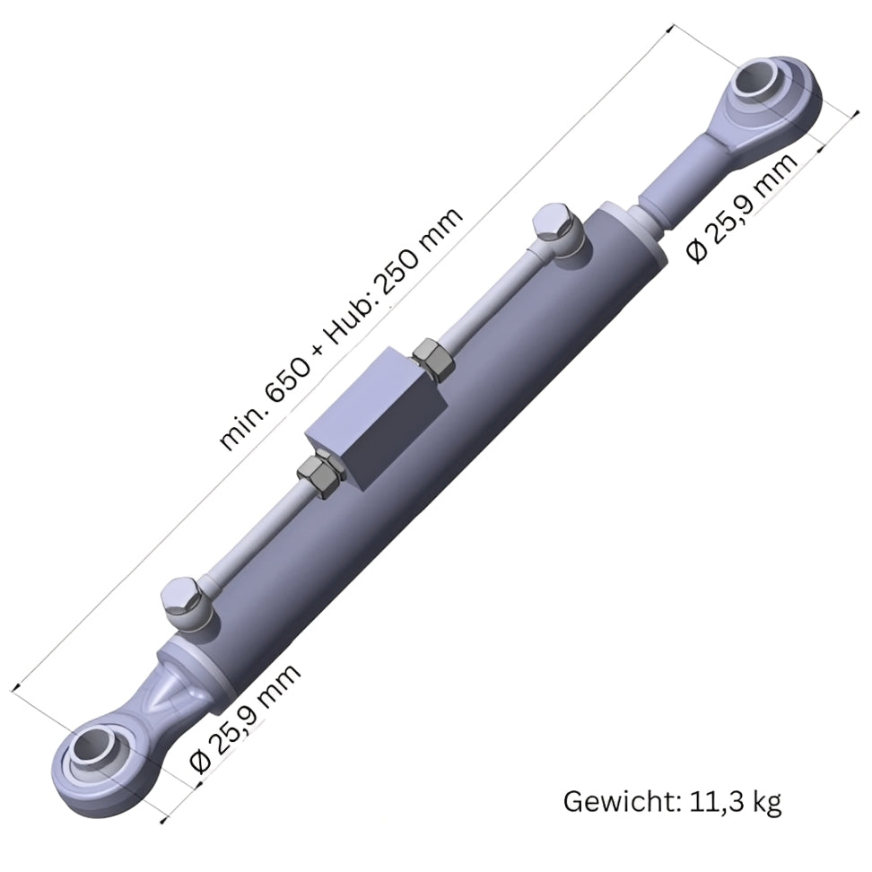 Hydraulischer Oberlenker Kat. 2-2 650–900 mm Hub 250 mm mit Hydraulikschläuchen | Traktor Hydraulikzylinder