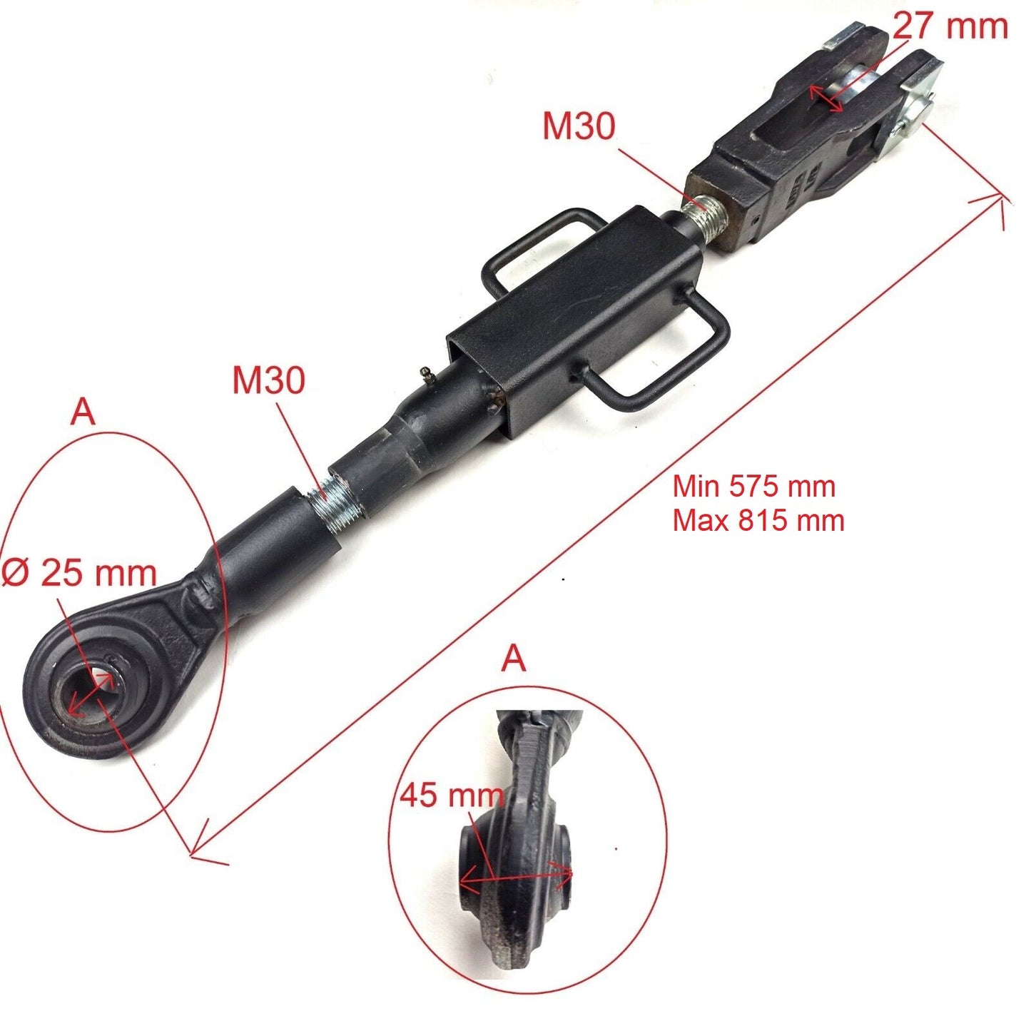 Traktor Unterlenker Hubstrebe, Hubstange verstellbar M30, Länge: 575-815 mm