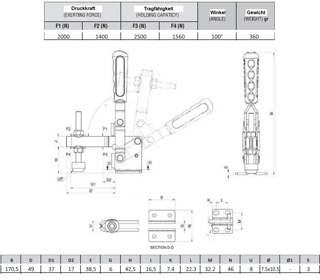 Toggle Clamp, Knebelklemme, Kniehebelspanner Schnellspanner Horizontal, Vertikal