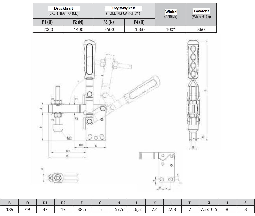 Toggle Clamp, Knebelklemme, Kniehebelspanner Schnellspanner Horizontal, Vertikal