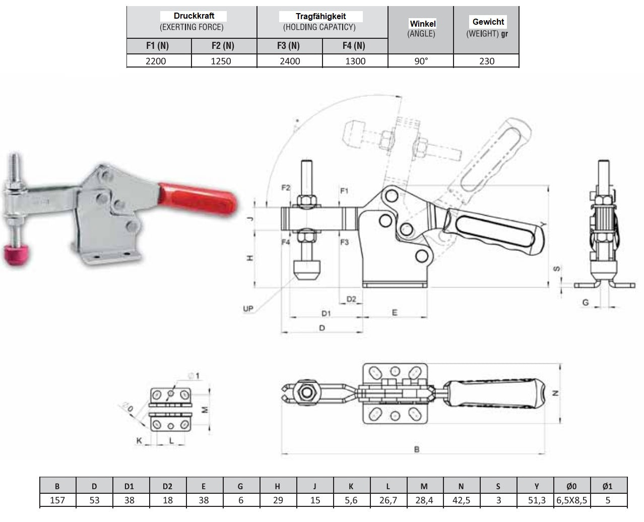 Toggle Clamp, Knebelklemme, Kniehebelspanner Schnellspanner Horizontal, Vertikal