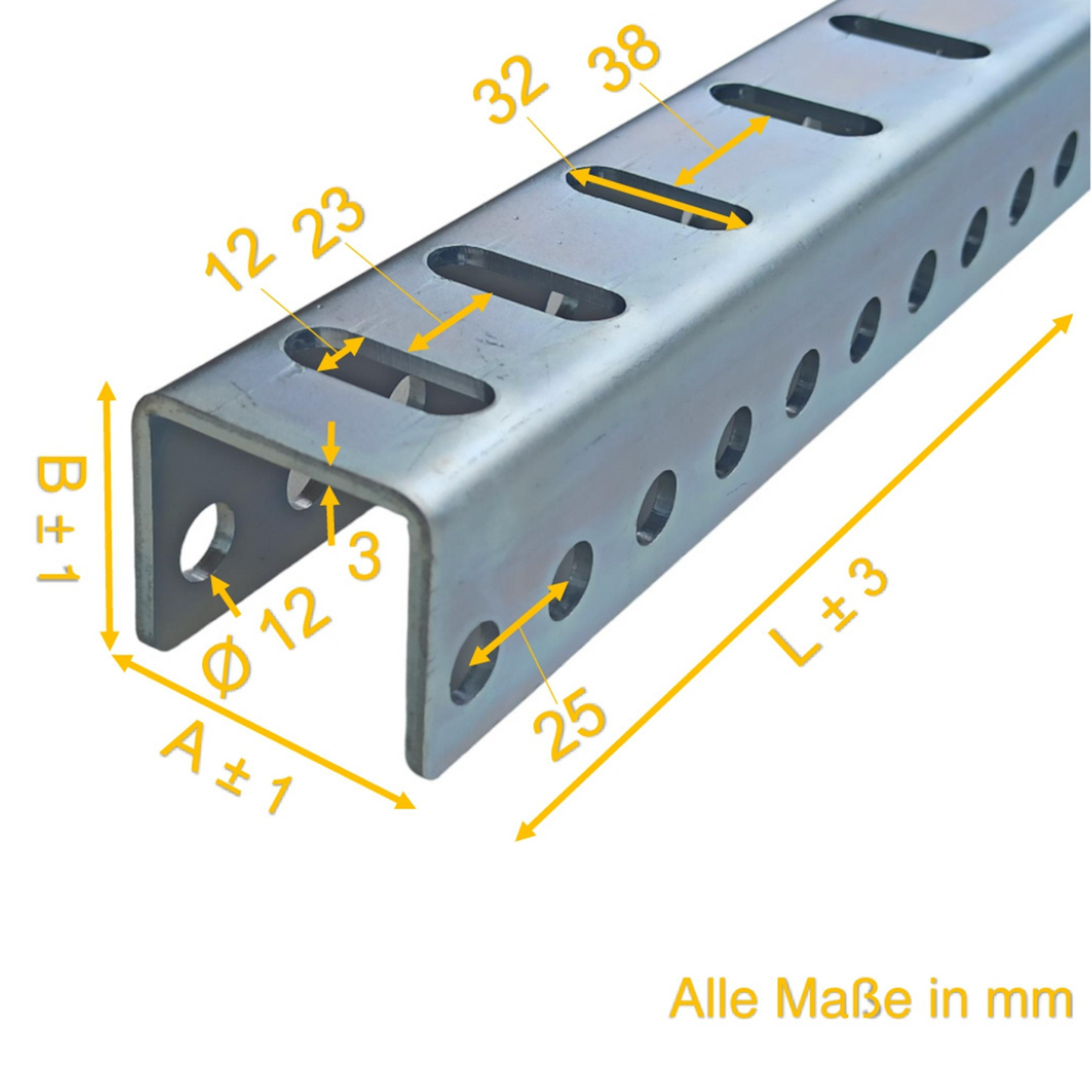 3 mm Dicke universelle U Montageschiene, Profilschiene gelocht Stahl verzinkt