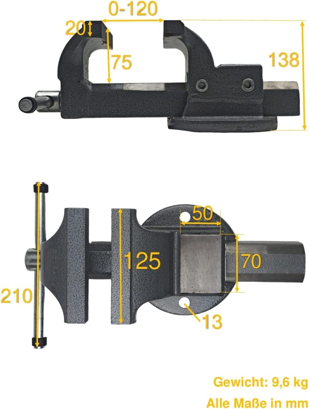 Parallelschraubstock warmgeschmiedetem Stahl mit 120 mm Spannweite und Amboss