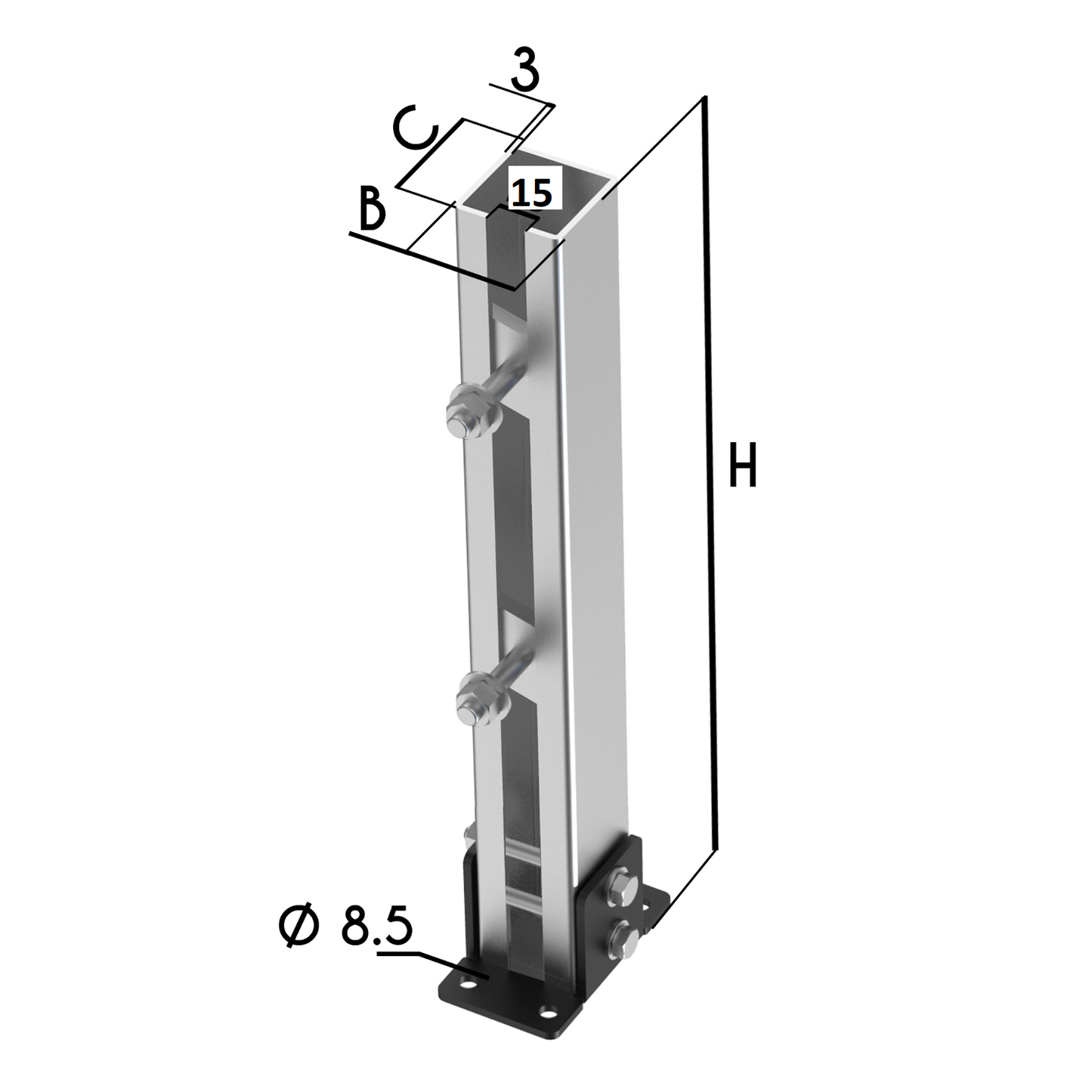 40x40x3mm Balkonsäule C-Profil Zaunpfosten Geländerpfosten verzinkt 500-1200mm