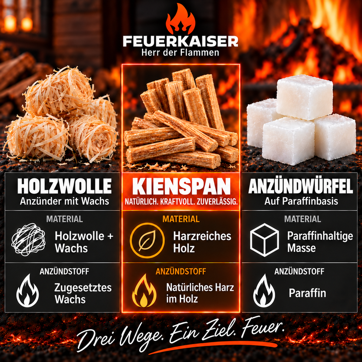 FEUERKAISER Kienspäne aus harzreichem Naturholz als Kaminanzünder