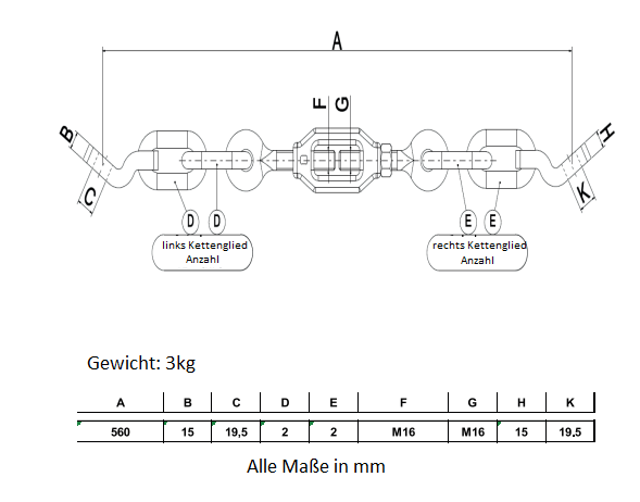 M16 Spannkette Länge: 560mm