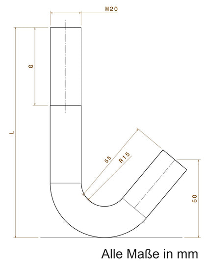 Crochet fileté M20 en acier galvanisé