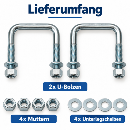 Lieferumfang
Lieferumfang mit 2 M12 U-Bolzen, 4 Muttern und 4 Unterlegscheiben