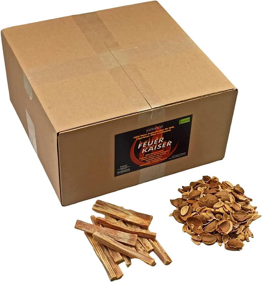 FEUERKAISER Kienspan Anzündhilfe, Fatwood Sticks (2,5 kg, 100 Stück, 10 cm lang) inkl. ca. 3,5 kg Nussschalen als Brennstoff, 100% Gesundheit- & umweltfreundlich