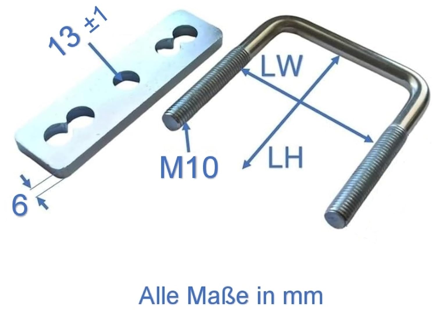 M10 U Bügelschraube mit 6 mm dicke Gegenplatte, Stahl verzinkt – EMPULA