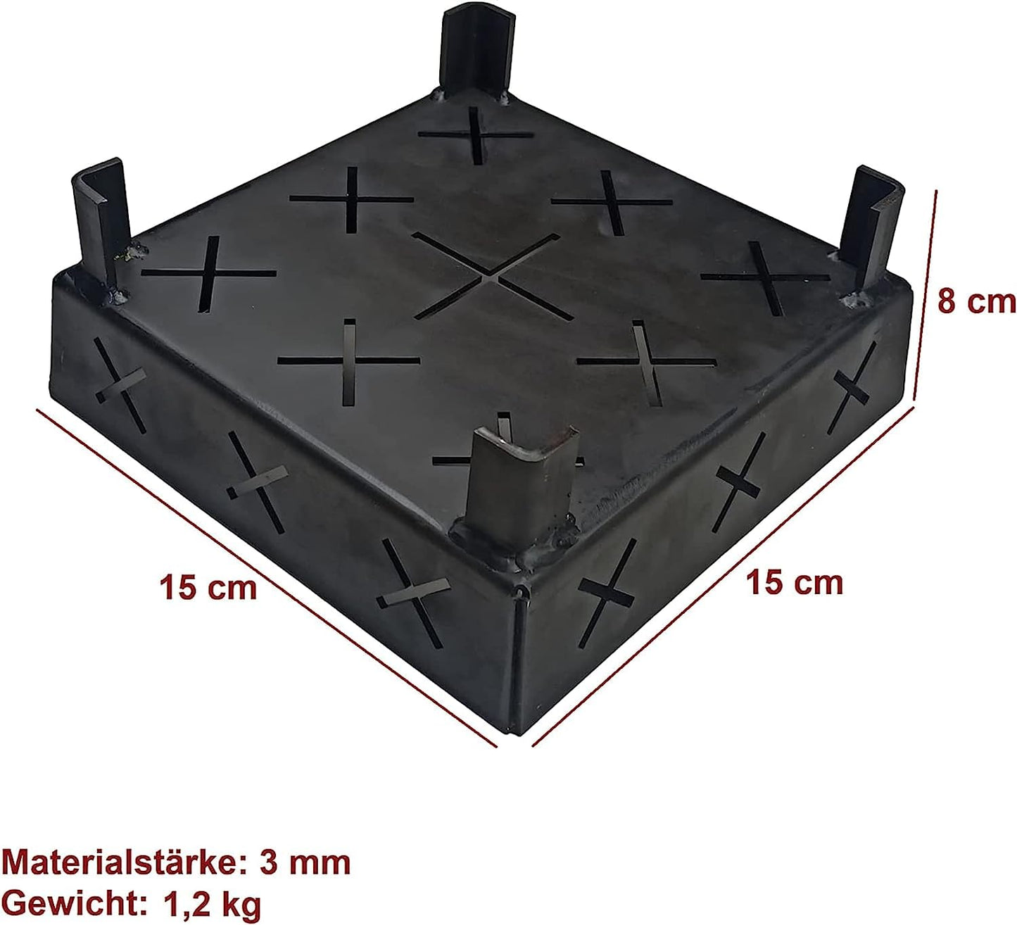 FEUERKAISER 3 mm Dicke Stahl Anzündkorb, Pelletkorb, Pelletbrenner für Kamin, Ofen und Grill, geeignet im Innen- und Außenbereich mit Brennstoff (15 x 15 x 8 cm)