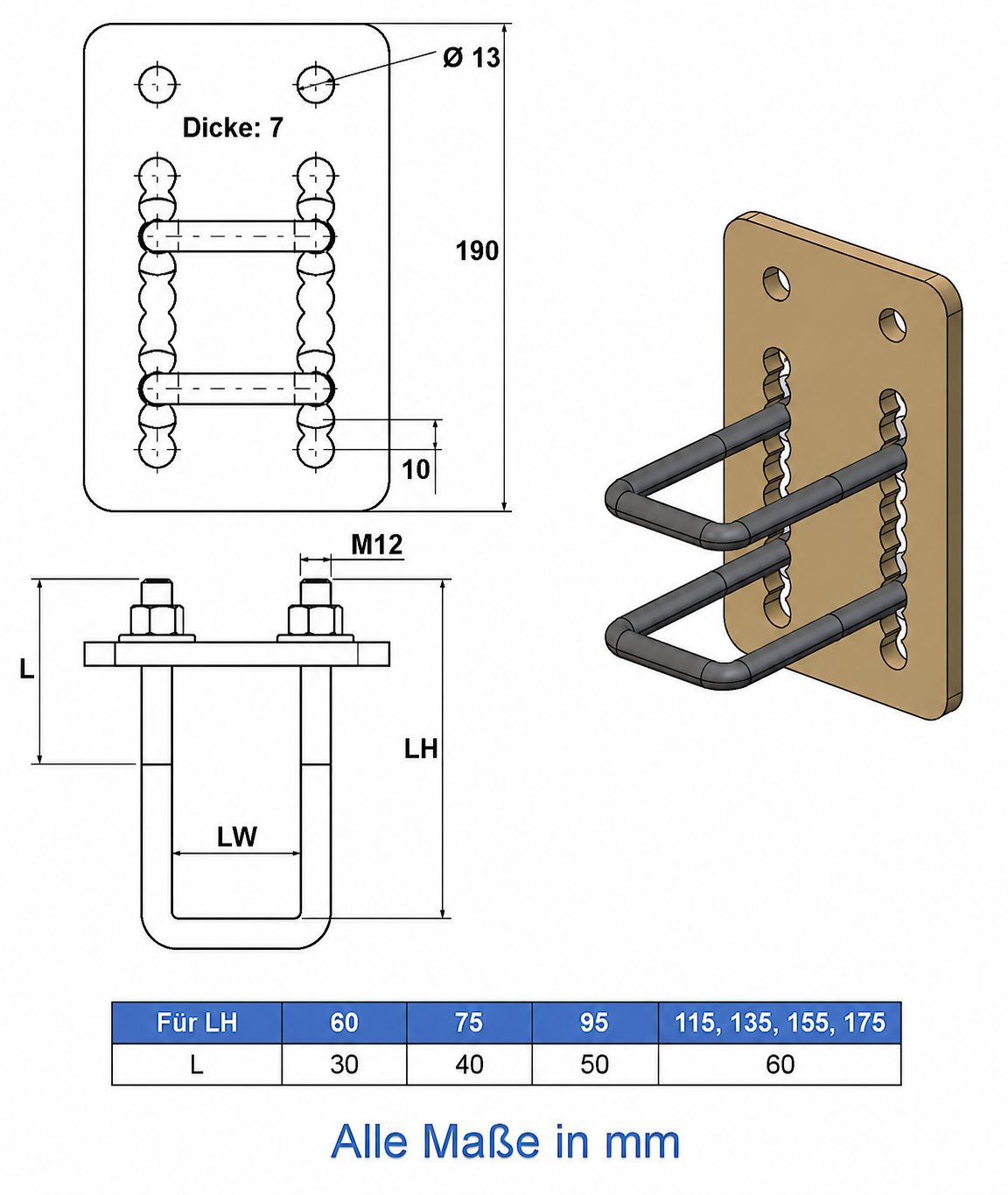 Metal bracket assembly with U-bolts