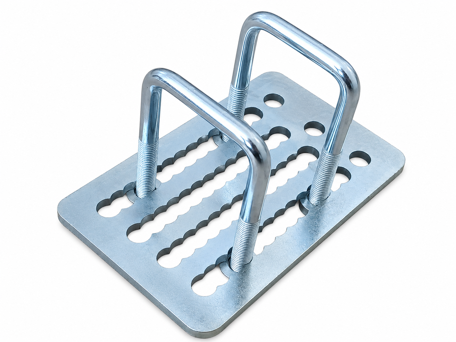 Steel hardware bracket with U-bolts