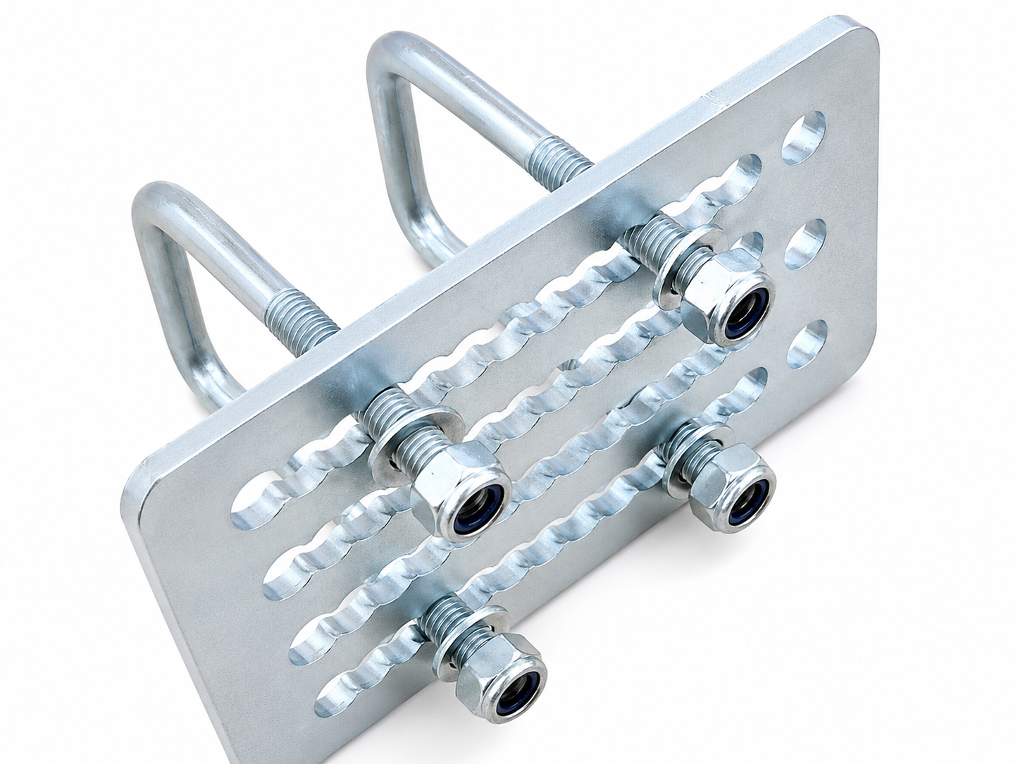 Industrial metal bracket assembly close-up