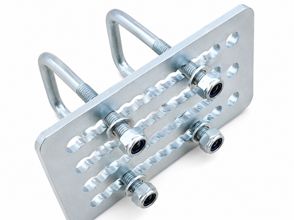 Industrial metal bracket assembly close-up