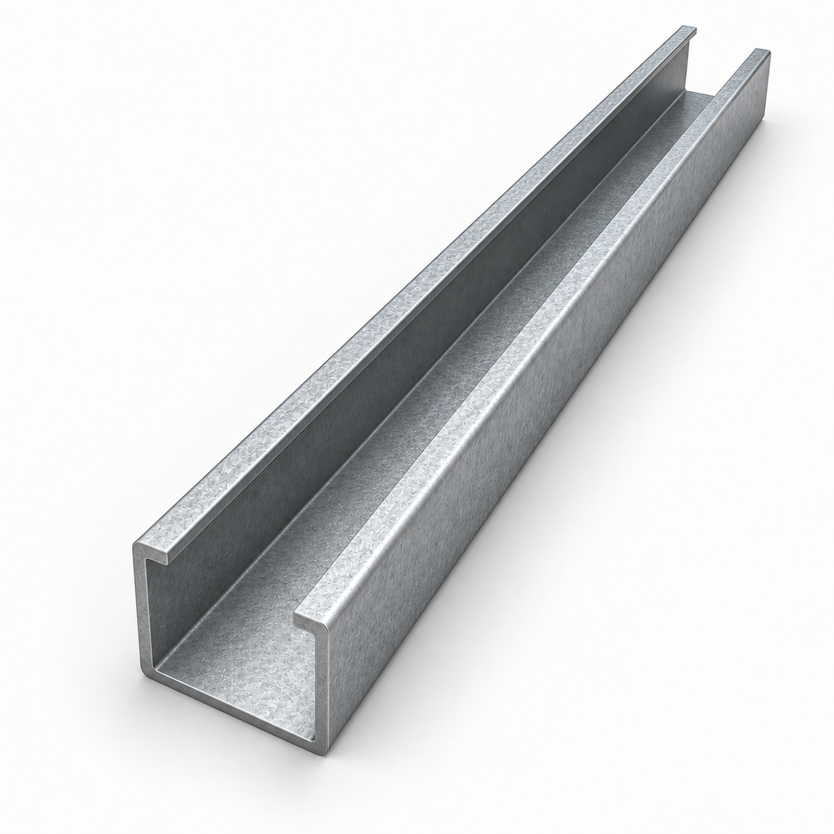 C-Profil aus verzinktem Stahl 50x50x3 mm mit ca. 15 mm Öffnung und obere Perspektive