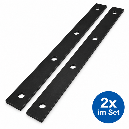 2er Set Flachverbinder Stahl schwarz 4 mm stark mit 11 mm Bohrungen“