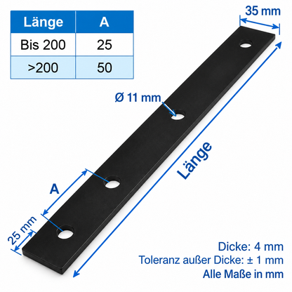 Flachverbinder Maße 35 mm breit 4 mm stark mit 11 mm Bohrungen