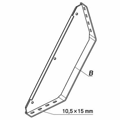 Technische Zeichnung eines trapezförmigen Kopfbandverbinders aus Stahl mit Langlöchern 10,5 × 15 mm Empula