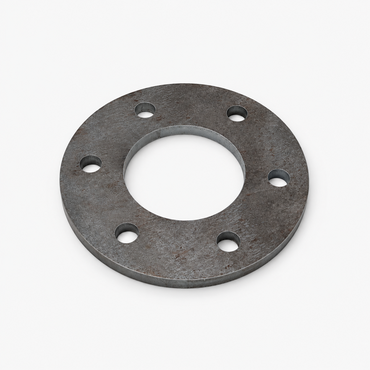 Runde Anschweißplatte aus 10 mm Stahl mit Mittelöffnung und sechs Bohrungen