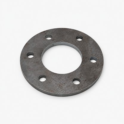 Runde Anschweißplatte aus 10 mm Stahl mit Mittelöffnung und sechs Bohrungen