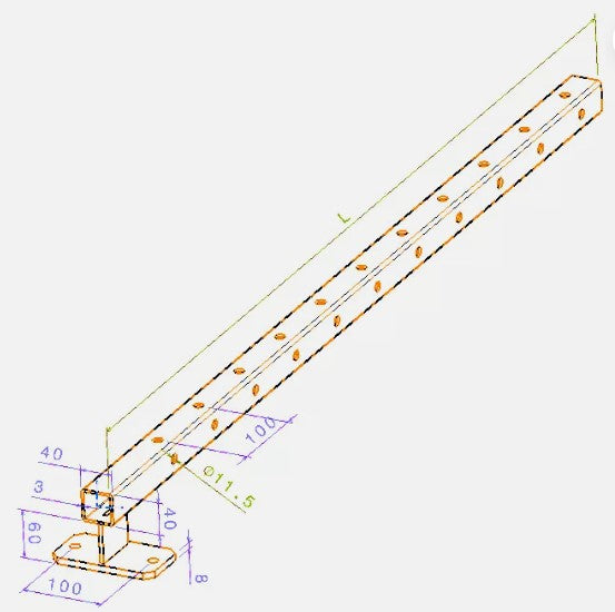 40x40 mm Vierkantprofil Stahl feuerverzinkt, Balkon Zaunsäule Geländerpfosten