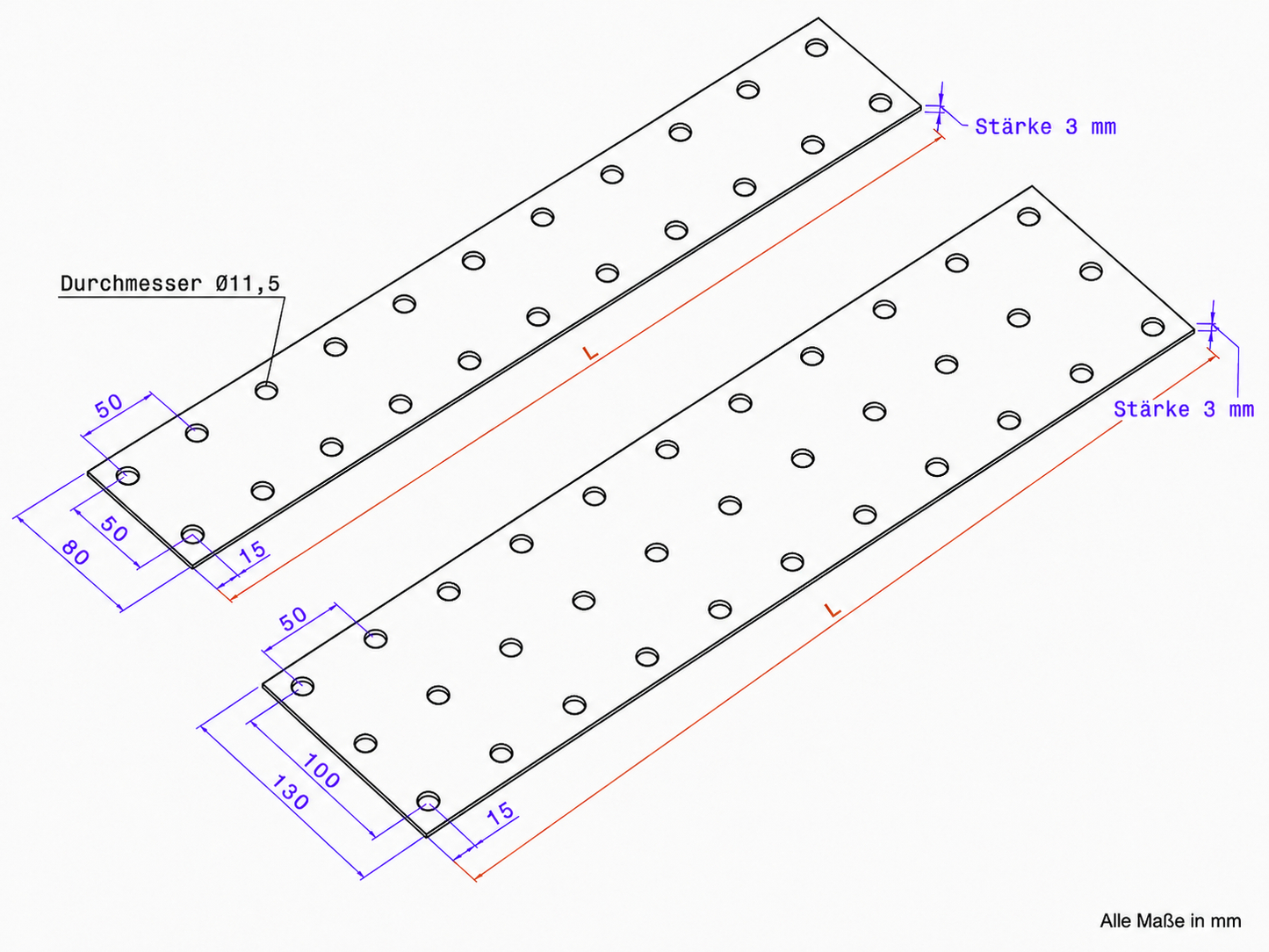 1x 3 mm Lochplatte Stahl schwarz Ø 11,5 mm – Flachverbinder