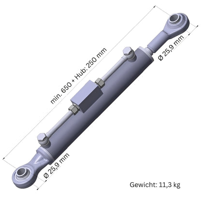 Hydraulischer Oberlenker Kat. 2-2 650–900 mm Hub 250 mm mit Hydraulikschläuchen | Traktor Hydraulikzylinder