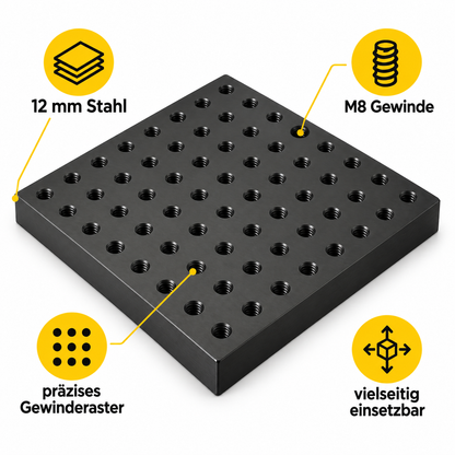 M8 Aufspannplatte aus 12 mm Stahl mit präzisem Gewinderaster