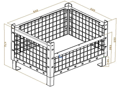 Industrie Stahlbox 800x600x500 mm | 2000 kg | 5-fach stapelbar | feuerverzinkt