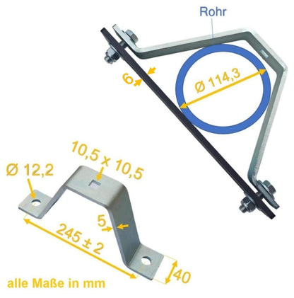 5 mm Dicke Rohrschelle, Rohrhalter, Mastschelle Stahl verzinkt mit 6 mm Dicke Platte