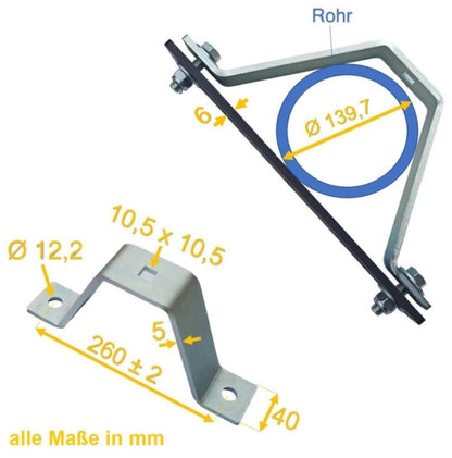 5 mm Dicke Rohrschelle, Rohrhalter, Mastschelle Stahl verzinkt mit 6 mm Dicke Platte