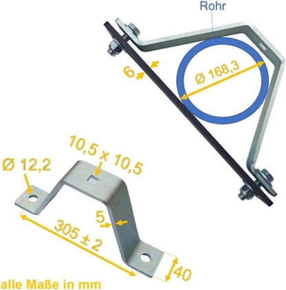 5 mm Dicke Rohrschelle, Rohrhalter, Mastschelle Stahl verzinkt mit 6 mm Dicke Platte