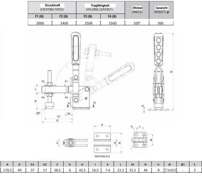 Toggle Clamp, Knebelklemme, Kniehebelspanner Schnellspanner Horizontal, Vertikal