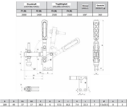 Toggle Clamp, Knebelklemme, Kniehebelspanner Schnellspanner Horizontal, Vertikal