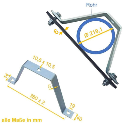 5 mm Dicke Rohrschelle, Rohrhalter, Mastschelle Stahl verzinkt mit 6 mm Dicke Platte