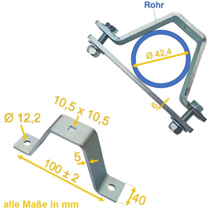 5 mm Dicke Rohrschelle, Rohrhalter, Mastschelle Stahl verzinkt mit 6 mm Dicke Platte