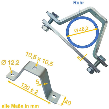 5 mm Dicke Rohrschelle, Rohrhalter, Mastschelle Stahl verzinkt mit 6 mm Dicke Platte