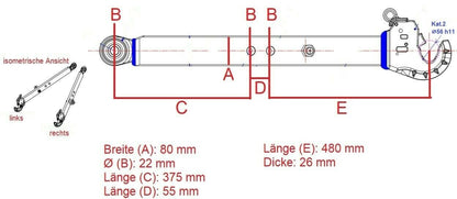 Kat 2 Unterlenker Länge 900 mm Unterlenkerarm Unterlenkerholm mit Fanghaken