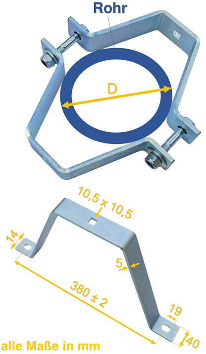 5 mm Dicke Rohrschelle, Rohrhalter, Doppelschelle, Mastschelle Stahl verzinkt