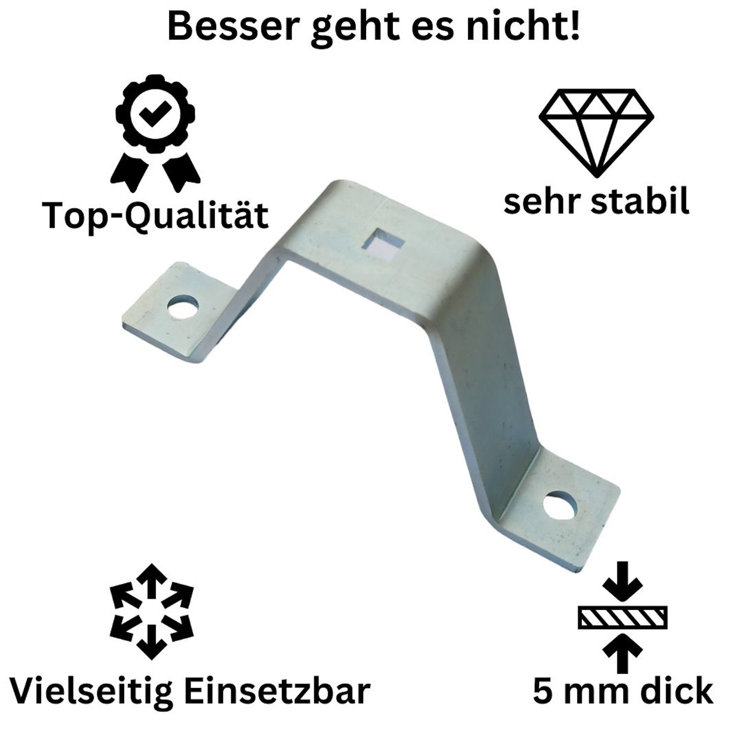 5 mm Dicke Rohrschelle, Rohrhalter, Mastschelle Stahl verzinkt mit 6 mm Dicke Platte
