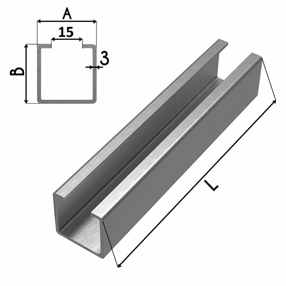 50x50x3 mm C-Profil Einlassprofil Laufschiene aus Stahl 1500mm-2000mm