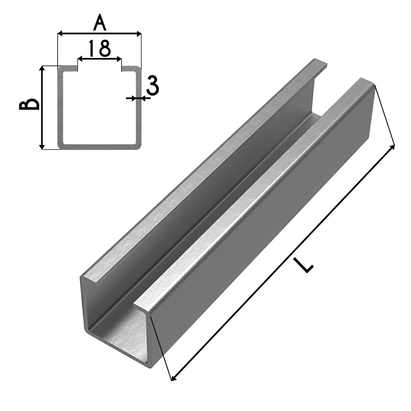 1x Stahl Laufschiene Einfassprofil Blechprofil C-Profil Balkonsäule 50x50x3mm 500-1200mm