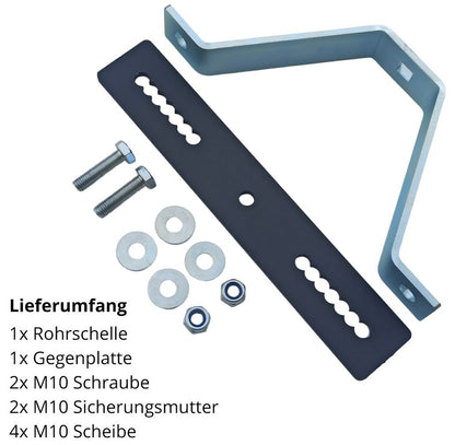 5 mm Dicke Rohrschelle, Rohrhalter, Mastschelle Stahl verzinkt mit 6 mm Dicke Platte